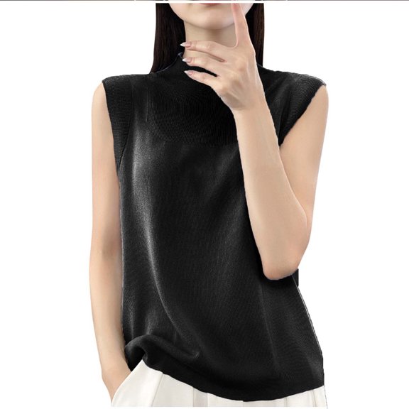 XuJwPNcy Women's Sleeveless Sweater Vest Summer Mock Neck Ribbed Knit Lightweight Pullover Casual Loose Fit Tank Tops