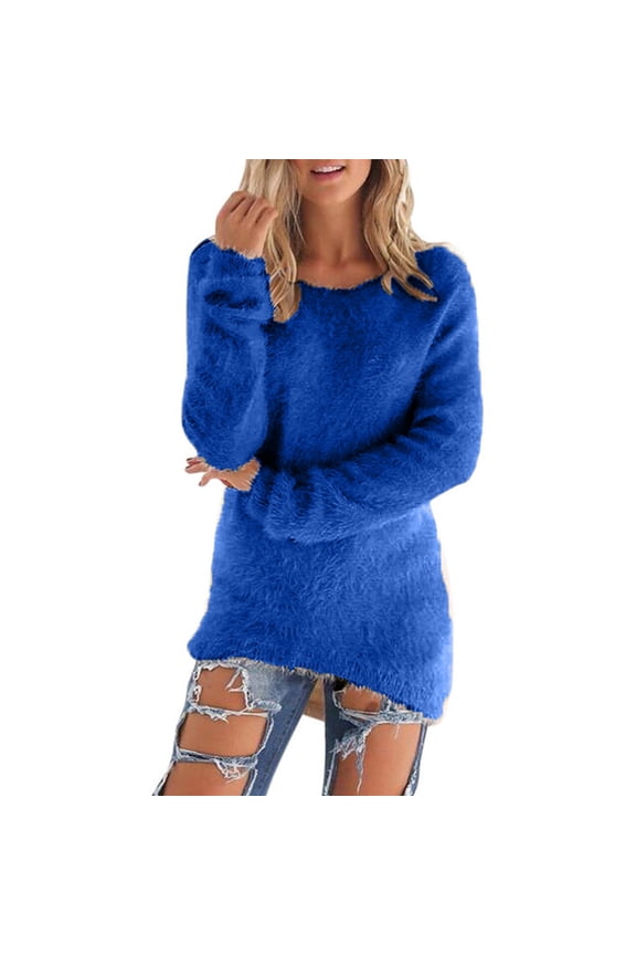 Women's Soft Fuzzy Sweater Oversized Cozy Pullover Top Long Sleeve Casual Crewneck Sweater Fall Winter