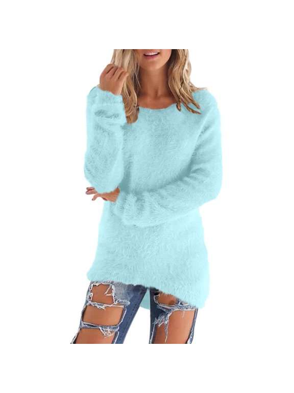 Yuzhih Women's Soft Fuzzy Sweater Oversized Cozy Pullover Top Long Sleeve Casual Crewneck Sweater Fall Winter