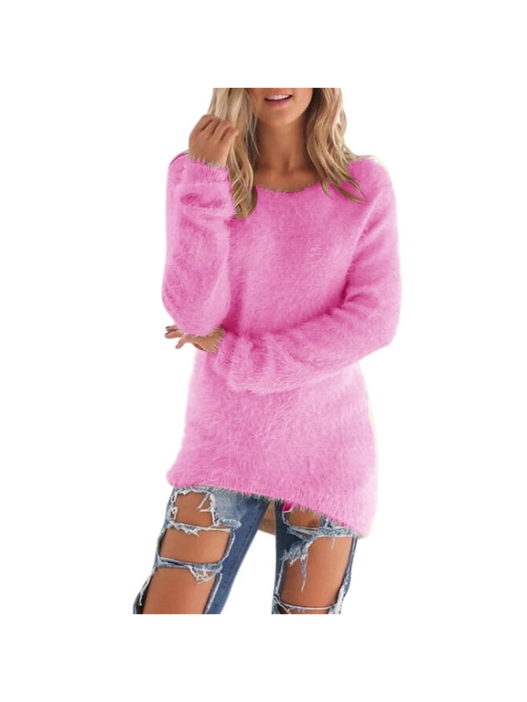 Women's Soft Fuzzy Sweater Oversized Cozy Pullover Top Long Sleeve Casual Crewneck Sweater Fall Winter