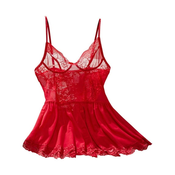 XuJwPNcy Women's Strappy V Neck Lace Patchwork Pajama Nightdress Solid Color Fashion Soft Mini Nightgown Sleepwear