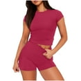 thumbnail image 1 of XuJwPNcy Women's Summer 2 Piece Sets Round Neck Short Sleeve Tunic Tops with Biker Shorts Slim Matching Sets Clothing, 1 of 7