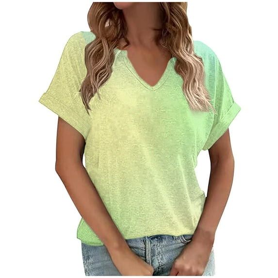 Yuzhih Women's T-Shirts Dressy Tunic Tops Short Sleeve Tie Dye Print Blouses V Neck Summer Cute Clothes