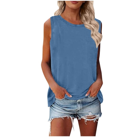 XuJwPNcy Women's Tank Tops Trendy Solid Comfy Tshirts Round Neck Sleeveless Loose Soft Basic Tops