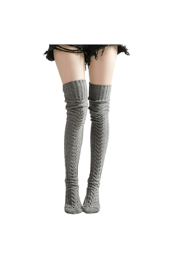Women's Thigh High Socks Long Winter Thick Stockings over Knee Leg Warmers for Winter Cable Knitted Socks