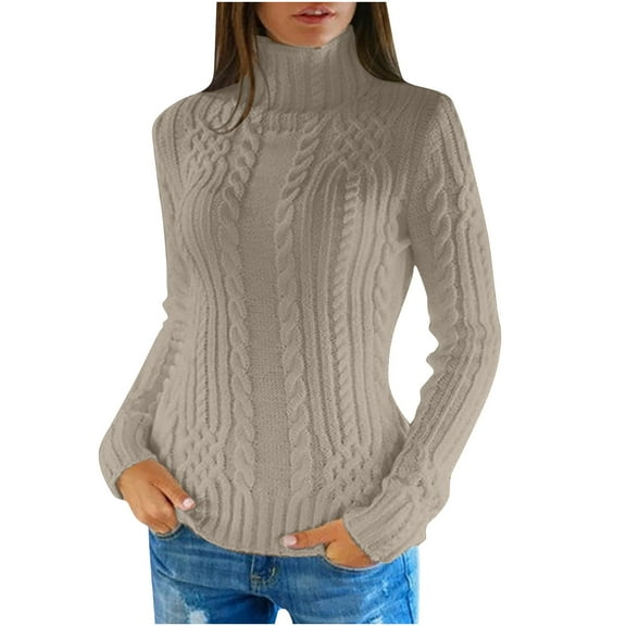 XuJwPNcy Women's Turtleneck Sweaters Cable Knit Long Sleeve Pullover Sweater Casual Solid Thermal Tops Fall