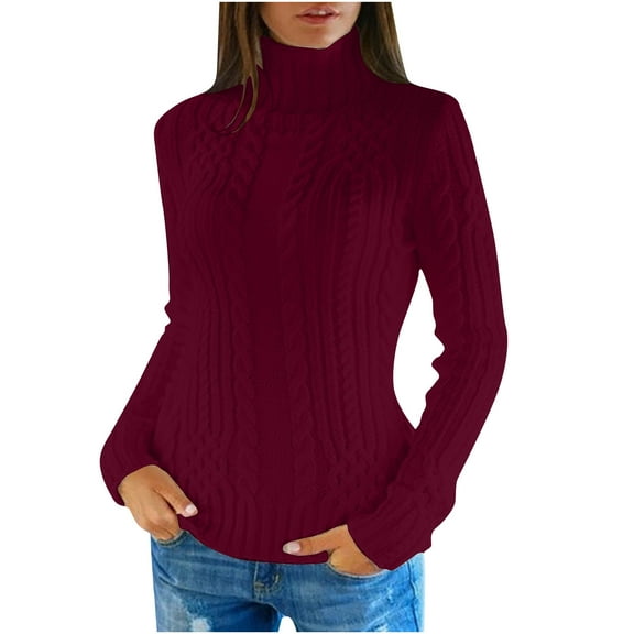XuJwPNcy Women's Turtleneck Sweaters Cable Knit Long Sleeve Pullover Sweater Casual Solid Thermal Tops Fall