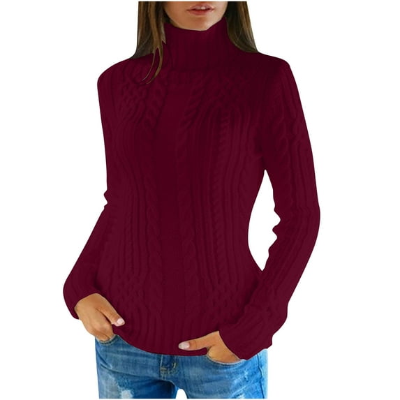 XuJwPNcy Women's Turtleneck Sweaters Cable Knit Long Sleeve Pullover Sweater Casual Solid Thermal Tops Fall