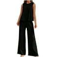 thumbnail image 1 of Yuzhih Women's Two Piece Outfits Crew Neck Sleeveless Tank Top with Wide Leg Pants Lounge Matching Sets, 1 of 7