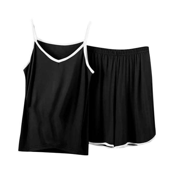 XuJwPNcy Women's Two Piece Pajama Outfits V Neck Sleeveless Camisole with Stretchy Shorts Soft Comfy Lounge Set