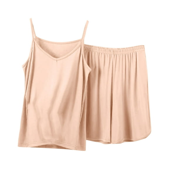 XuJwPNcy Women's Two Piece Pajama Outfits V Neck Sleeveless Camisole with Stretchy Shorts Soft Comfy Lounge Set