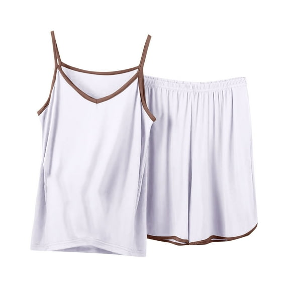 XuJwPNcy Women's Two Piece Pajama Outfits V Neck Sleeveless Camisole with Stretchy Shorts Soft Comfy Lounge Set