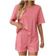 thumbnail image 1 of XuJwPNcy Women's Two Piece Pajama Set Striped Print Crew Neck Short Sleeve Tee with Stretchy Shorts Set Trendy Sleepwear, 1 of 5