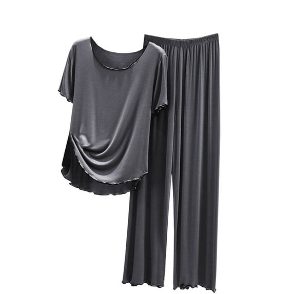 XuJwPNcy Women's Two Piece Pjs Sets Scoop Neck Short Sleeve Tops with Strechy Pants Pjs Loungewear Outfits