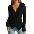 thumbnail image 1 of XuJwPNcy Women's V Neck Wrap Sweaters Cross Long Sleeve Ribbed Knit Tops Slim Solid Color Fall Sweater, 1 of 5