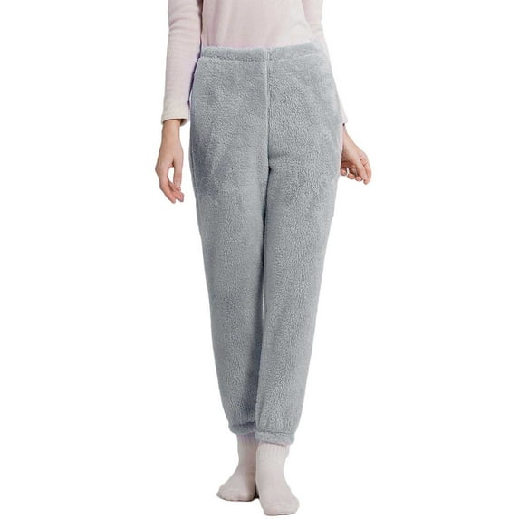 XuJwPNcy Women's Winter Fuzzy Pajama Pants Soft Fleece Warm Pjs Bottom Sleepwear Solid Color Comfy Lounge Pants