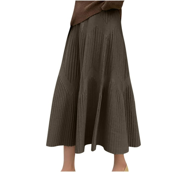 XuJwPNcy Women's Winter Stretchy High Waist Knitted A Line Pleated Long Skirt Casual Flowy Solid Color Maxi Skirts Skirts for Women