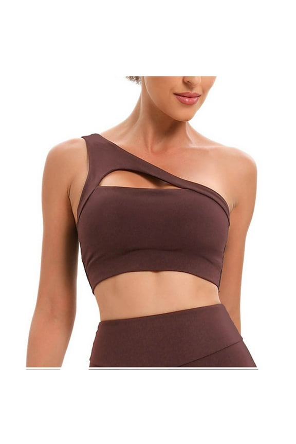 Women's Workout Sports Bras Gym Asymmetric Shoulder Athletic Bralettes Yoga Crop Tank Top