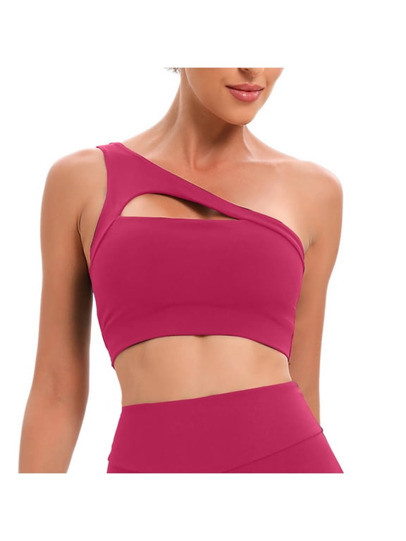 Women's Workout Sports Bras Gym Asymmetric Shoulder Athletic Bralettes Yoga Crop Tank Top