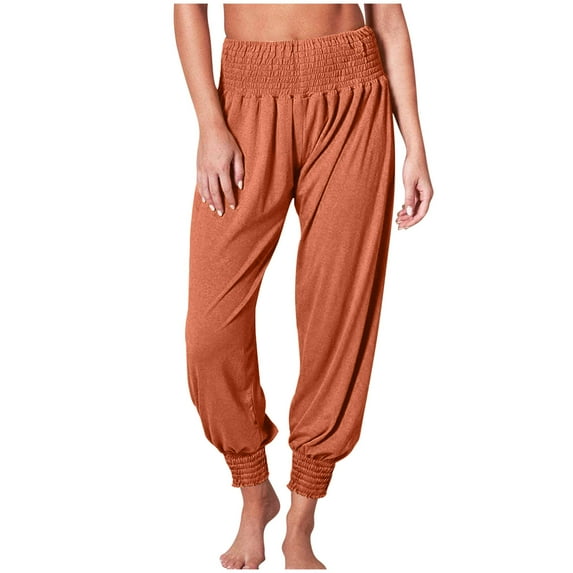 Yuzhih Women's Yoga Pants Smocked High Waist Workout Pants Comfy Boho Cinch Bottom Jogger Trousers