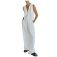 thumbnail image 1 of XuJwPNcy Womens 2 Piece Outfits Button down V Neck Vest Sleeveless Tops and Pockets Pants Sets Cotton Linen Lounge Set, 1 of 5