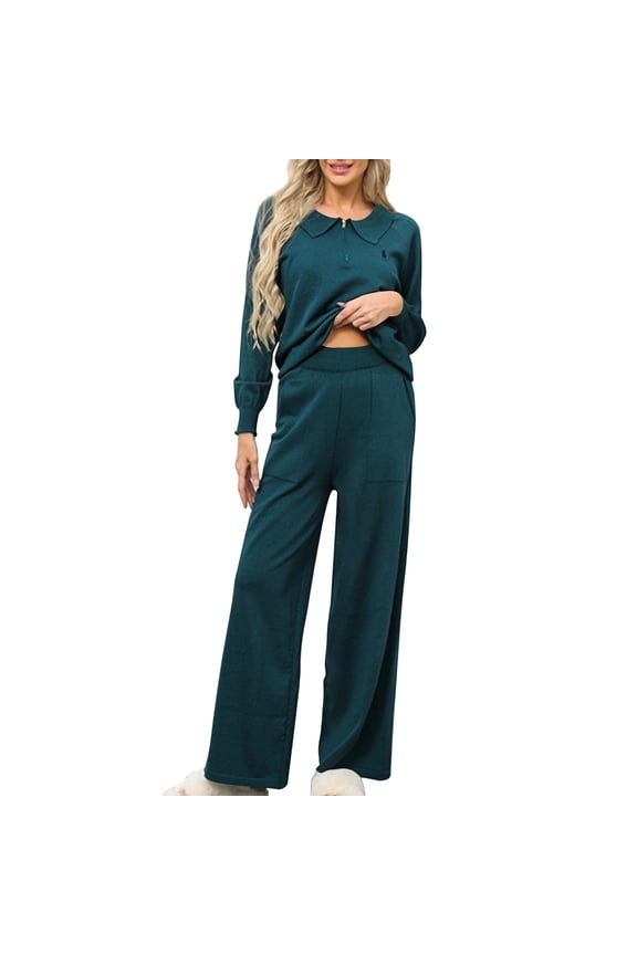 Womens 2 Piece Sweater Sets Knit Pullover Tops Wide Leg Pants Outfits Fall Lounge Matching Outfits