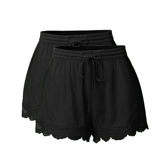 Yuzhih Womens 2pc Summer Shorts Casual Plus Size Lace Trim Shorts Drawstring Waist Bottoms Lightweight Shorts