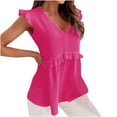 thumbnail image 1 of Yuzhih Womens Babydoll Tank Tops V Neck Ruffle Sleeve Pleated Shirts Summer Casual Solid Clothes, 1 of 7