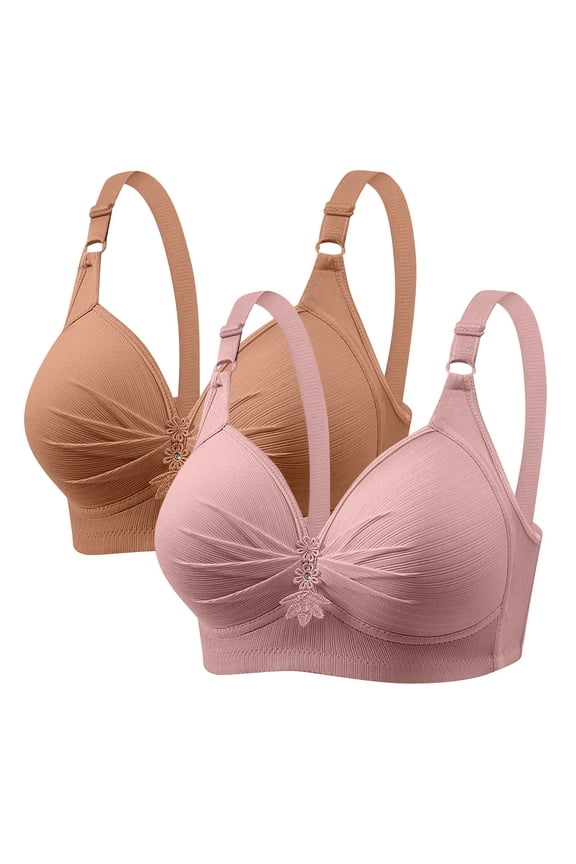 Womens Bras Plus Size Full Coverage Bras Front Closure No Underwire Bralettes Everyday Bra 2 Pack