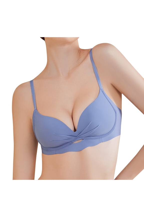 Womens Bras Smoothing No Underwire Push up Bra Pleated Wireless Lightly Lined T-Shirt Bra