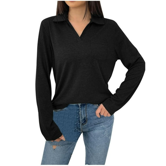 Yuzhih Womens Business Casual Tops Collared V Neck Office Work Shirts Fall Fashion Long Sleeve Tunic Blouses
