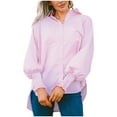thumbnail image 1 of XuJwPNcy Womens Button down Shirts Collared V Neck Lantern Long Sleeve Blouse Fashion Striped Shirts, 1 of 7