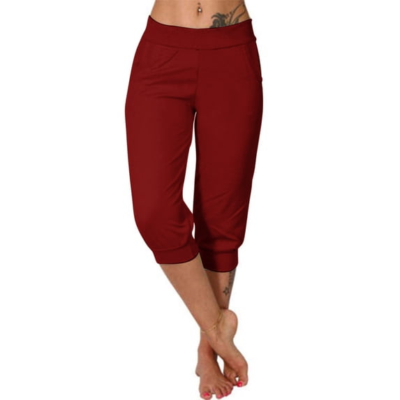 XuJwPNcy Womens Capri Pants Casaul Elastic Waist Capri Sweatpants Soft Cinch Bottom Jogger Pants with Pockets