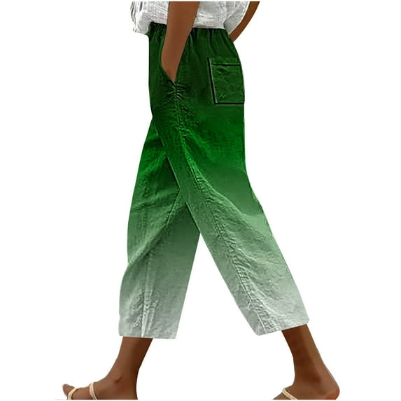 XuJwPNcy Womens Capri Pants Elastic Waist Drawstring Comfy Casual Pants with Pockets Lightweight Gradient Loose Trousers