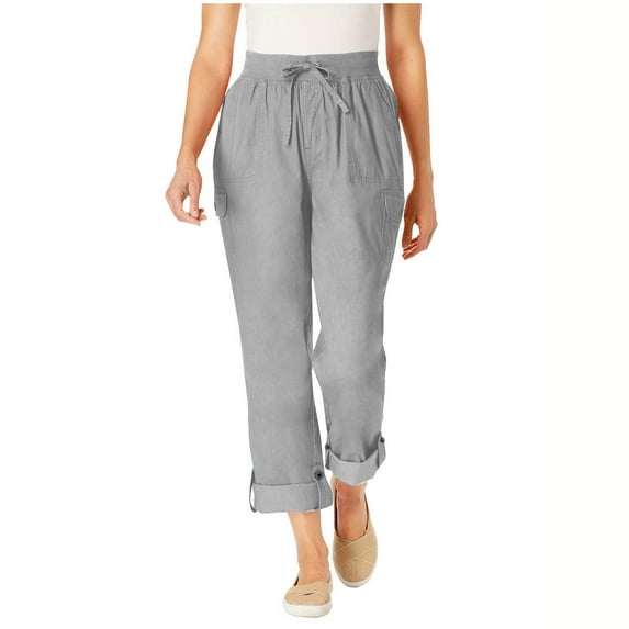 XuJwPNcy Womens Cargo Pants Casual Wide Leg Pants Elastic Waist Drawstring Trousers Convertible Cargo Capri Pants