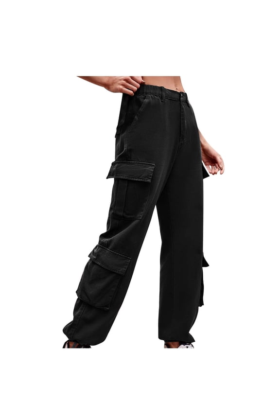 Yuzhih Womens Cargo Pants Elastic Waist Straight Wide Leg Lounge Trousers Cinch Bottom Stretch Baggy Cargo Jeans