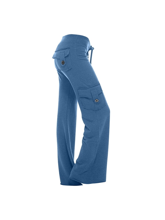 Womens Cargo Yoga Pants Drawstring Elastic High Waist Workout Trousers Casual Loose Wide Leg Pant