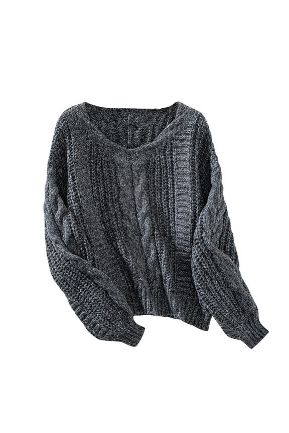 Womens Cold Shoulder V Neck Sweaters Fall Lantern Sleeve Soft Comfy Knit Pullovers Solid Sweaters