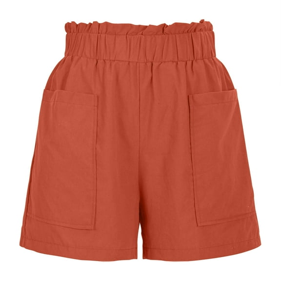 XuJwPNcy Womens Cotton Linen Shorts Summer Elastic Waist Casual Solid Color Shorts Comfy Lightweight Shorts with Pockets