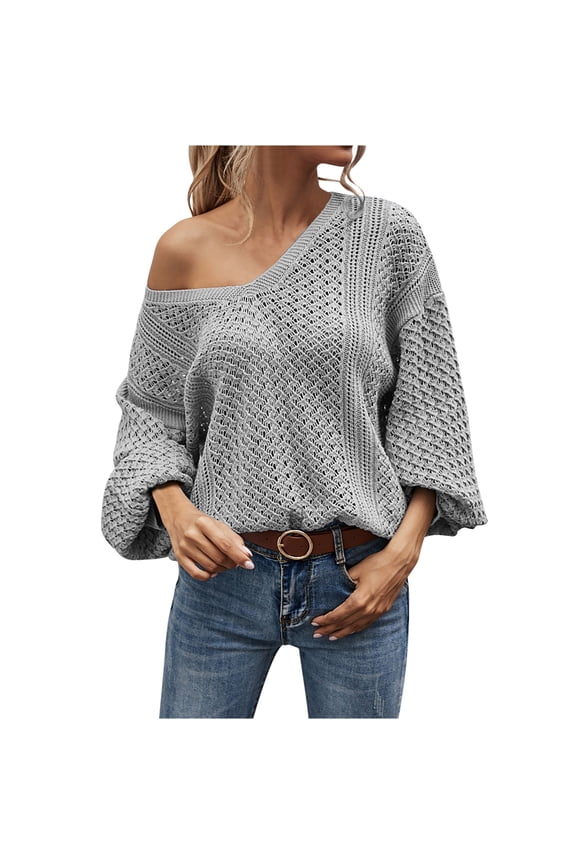Womens Crochet Sweater Tops V Neck Long Sleeve Pullover Sweater Hollow out Knit Cover Ups