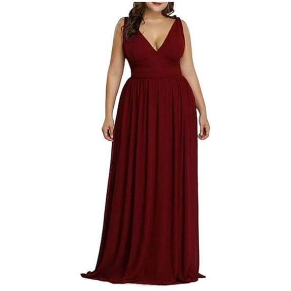 XuJwPNcy Womens Dresses for Wedding Guest Low Cut Sleeveless Formal Dress High Waist Pleated Prom Party Dress