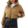thumbnail image 1 of XuJwPNcy Womens Fall Fashion 2023 Women's Winter Cropped Zip Up er Jacket Stand Collar Long Sleeve Short Thick y Winter Bubble Coat Outerwear, 1 of 7