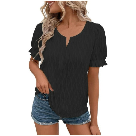 Yuzhih Womens Fashion Tops Cute Puff Sleeve Blouses Dressy Casual Spring Summer Clothes Outfits 2025