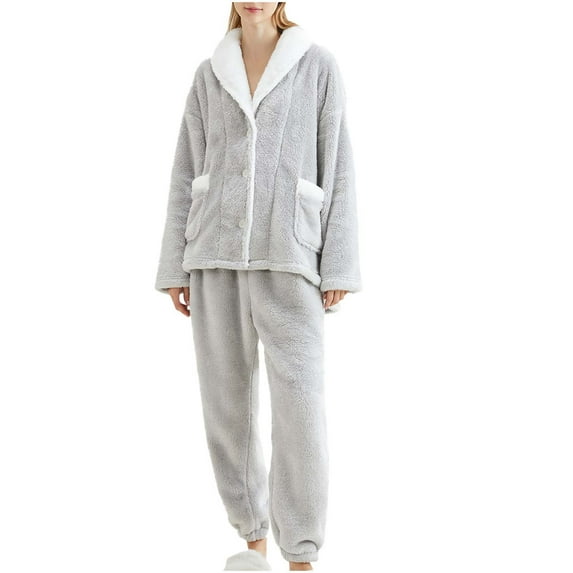 XuJwPNcy Womens Fleece Cozy Pajama Set Long Sleeve Pullover with Pockets Lounge Warm Wear for Fall Winter