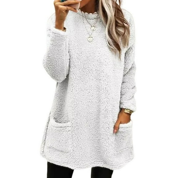 Besolor Womens Fuzzy Sherpa Fleece Sweaters Casual Hoodies Sweatshirt Pullover Loose Cozy Winter Loungewear with Pockets