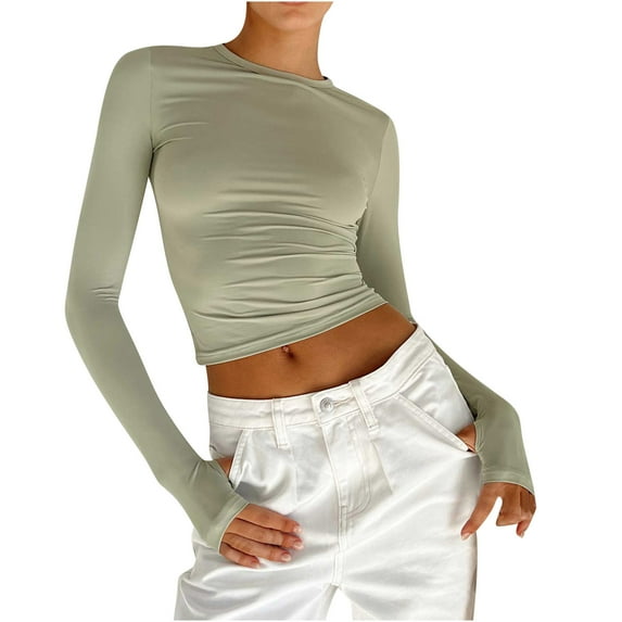 Yuzhih Womens Long Sleeve Crop Top Mock Neck Slim Casual Base Layer Lightweight Soft Workout Shirt Going out Tops