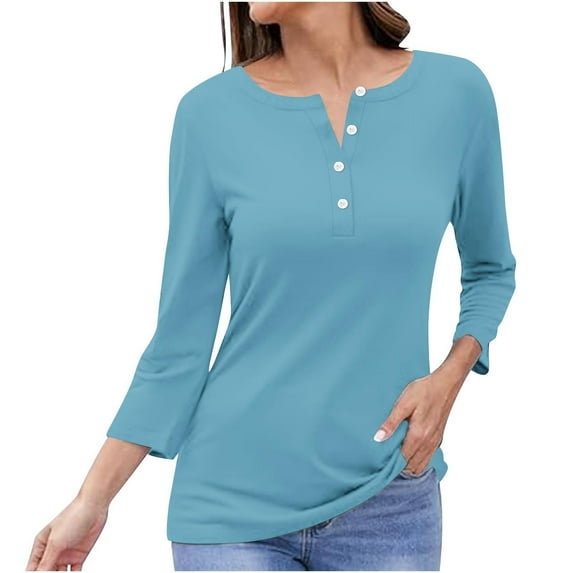 Yuzhih Womens Long Sleeve Tops Casual Solid Color Button up Shirts Workout V Neck Tunic Blouse Trendy Fall Shirts
