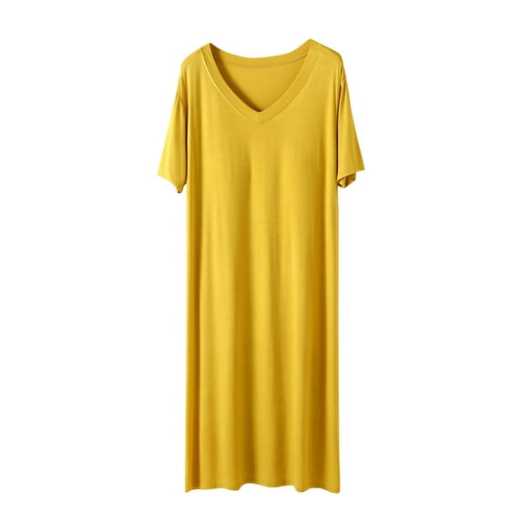 XuJwPNcy Womens Pajama Dresses Built in Bra Short Sleeve V Neck Casual Pjs Dress Comfy Soft Nightdress