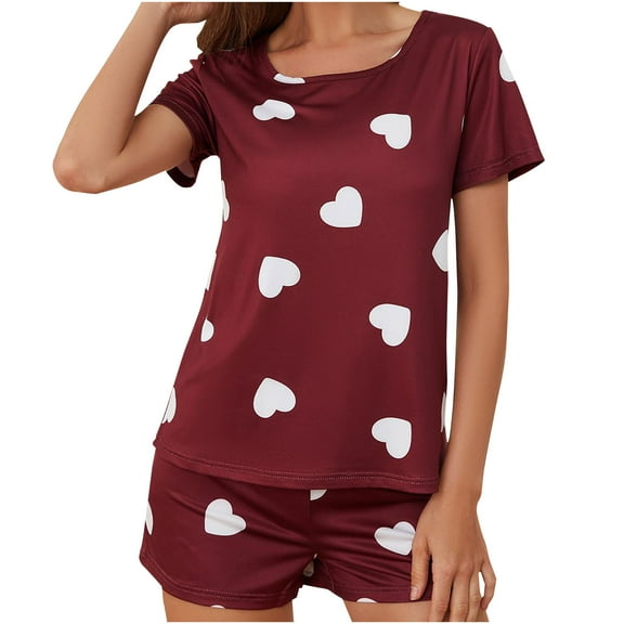 XuJwPNcy Womens Pajama Set 2 Piece Short Sleeve Round Neck Tops and Comfy Shorts Set Cute Print Sleepwear