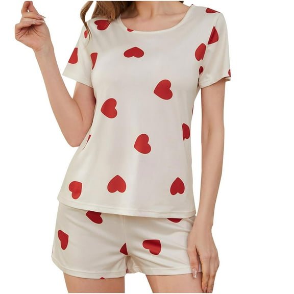 XuJwPNcy Womens Pajama Set 2 Piece Short Sleeve Round Neck Tops and Comfy Shorts Set Cute Print Sleepwear